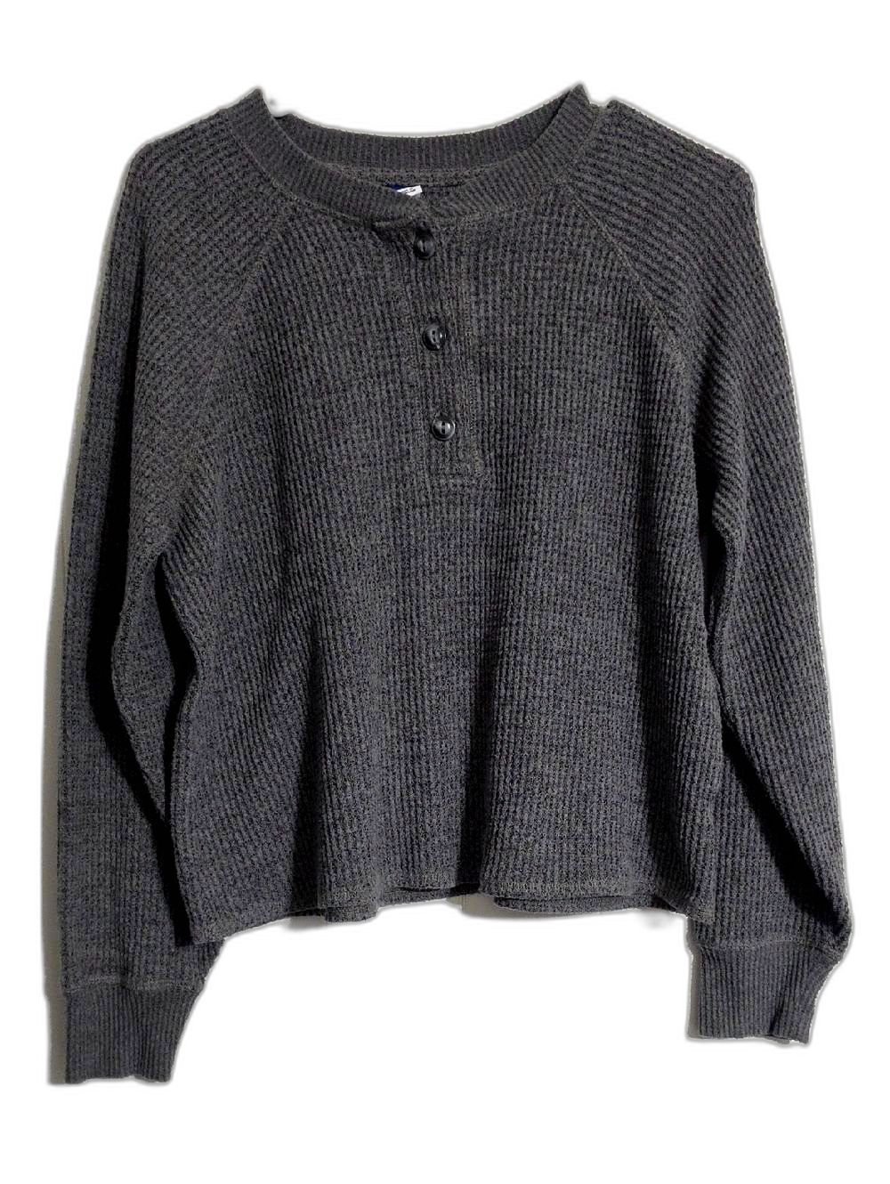 Womens Old Navy Charcoal Gray Waffle Henley Long Sleeve Top